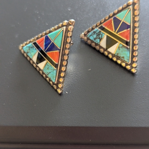 Vintage Native American Zuni Multistone Earrings - Picture 8 of 9